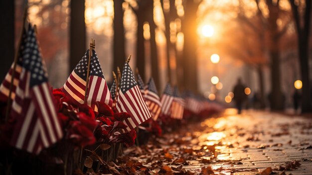 American Flags Placed At The Entrance A Wallpaper