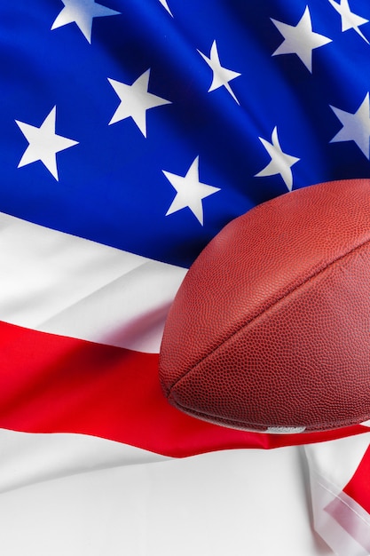 American football on American old glory flag