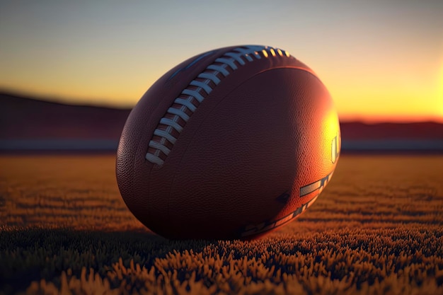 American football ball in the grass