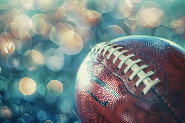 American football ball with blurred bokeh background Dynamic sports imagery