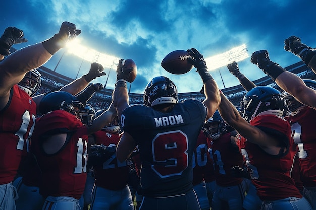 Photo american football characters celebrate victory