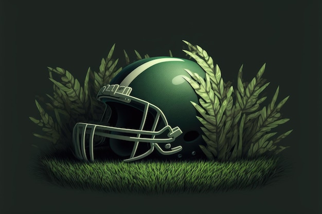 American football on green grass on dark background Team sport concept