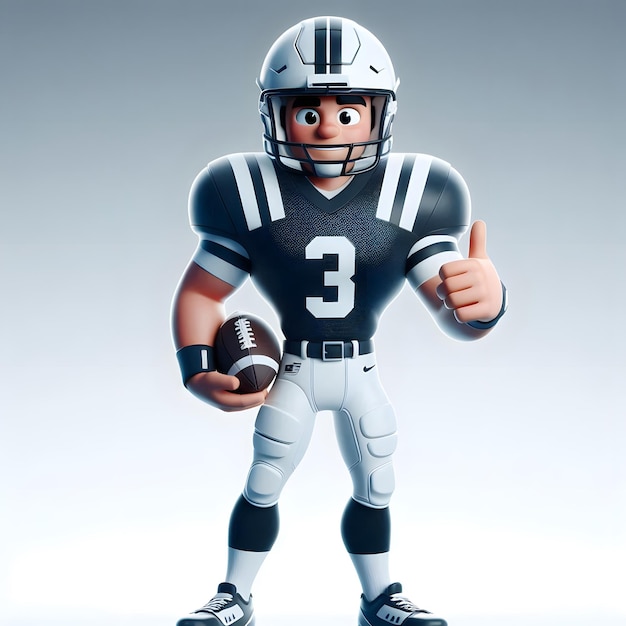 an american football player in 3D cartoon grey background