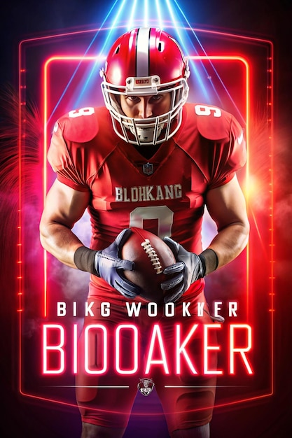 Photo american football player banner on red neon background template for bookmaker ads with copy space mockup for betting advertisement sports betting football betting