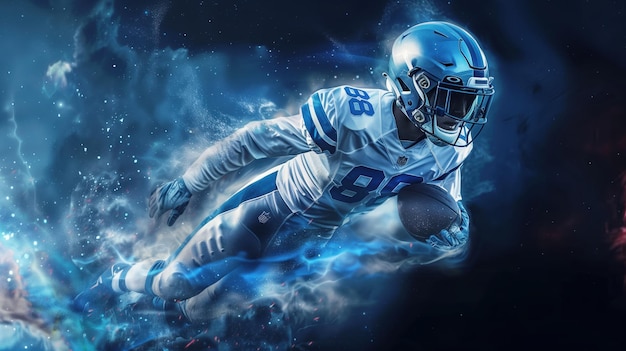 American football player on space background