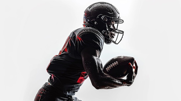 American Football Player Standing Tall and Holding a Ball