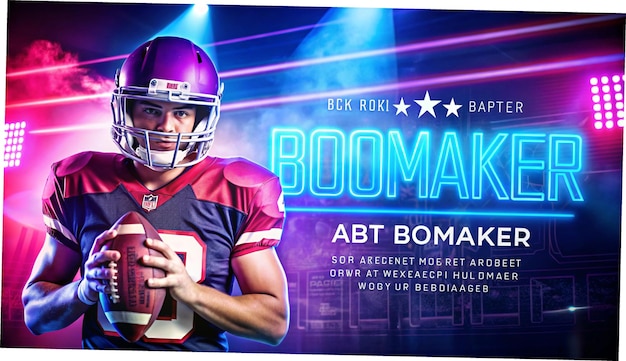 Photo american football player teenager banner with neon colors template for bookmaker ads with copy space mockup for betting advertisement sports betting football betting