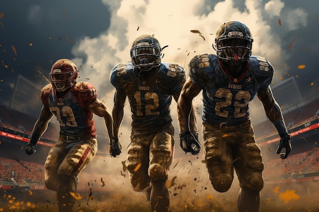 American football players on the playing field Generative Ai