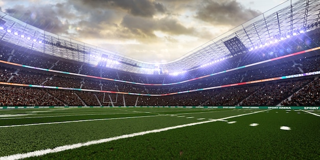 American football stadium with spotlight background, 3d render