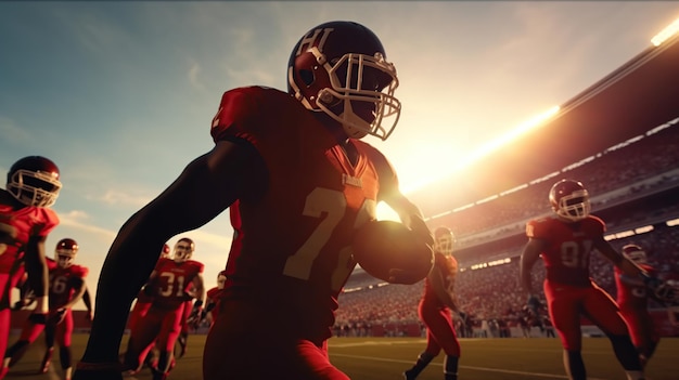 American football team in action on stadium