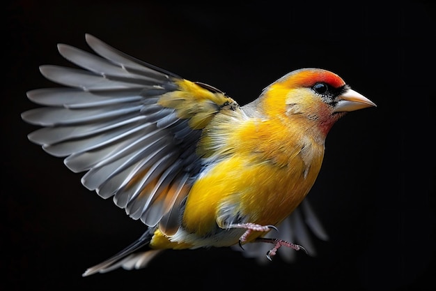 American goldfinch full body shot black background high definition photography