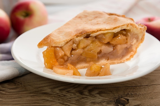 American homemade Apple pie on the plate thanksgiving day