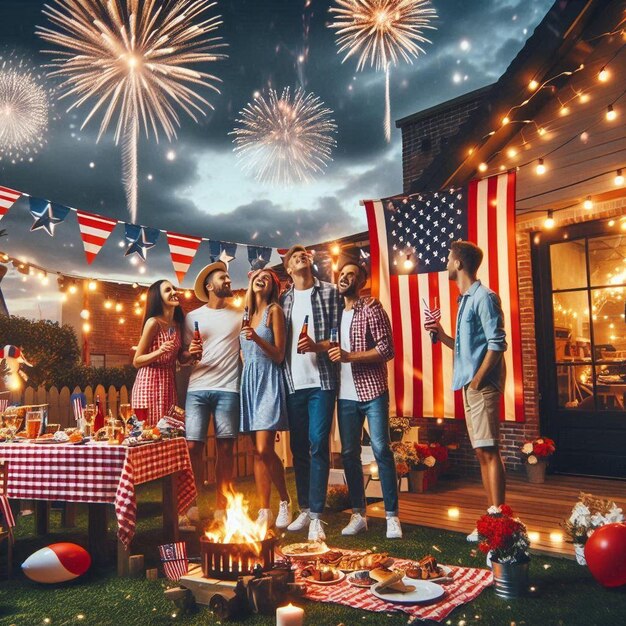 Photo american independence day celebration with fireworks bbq flags parades patriotic