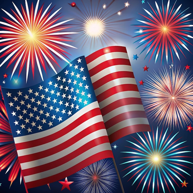 American Independence Day Happy 4th of July USA Independence Day greeting card with waving American