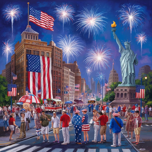 American Independence Day Happy 4th of July USA Independence Day greeting card with waving American