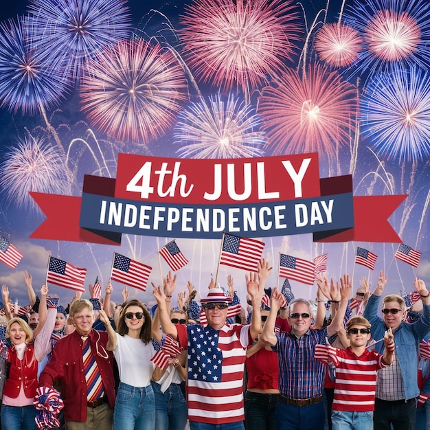 American Independence Day Happy 4th of July USA Independence Day greeting card with waving American