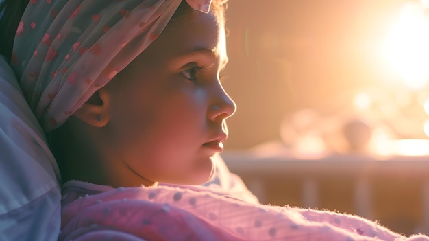 American kid girl has a serious illness in the hospital cancer Generative AI