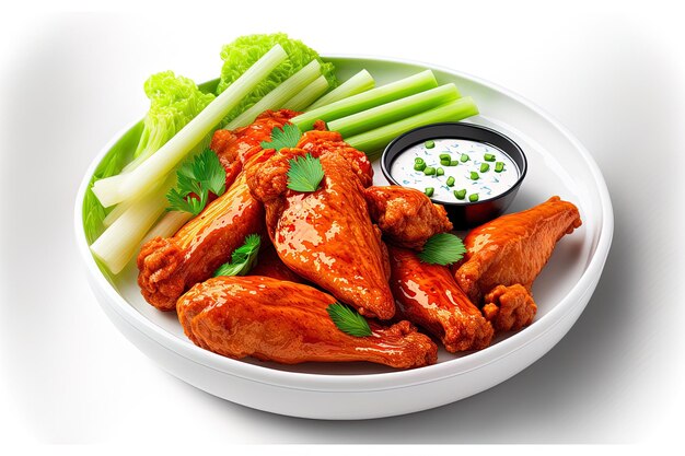 American meal buffalo chicken wings isolated on a white background