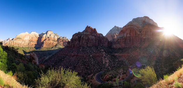 American mountain landscape sunny morning sky zion national park