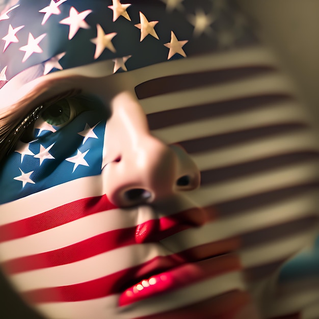 American national flag woman makeup on her face