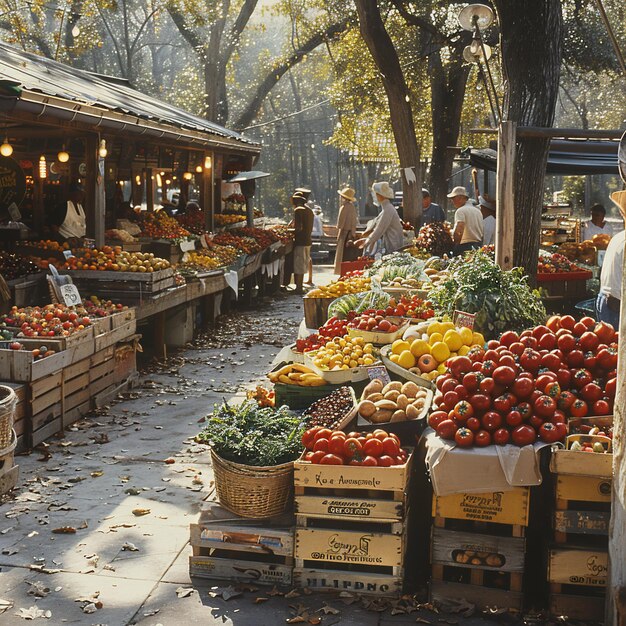 Photo american people shopping fresh produce at farmers markets supporting local growers and artisans