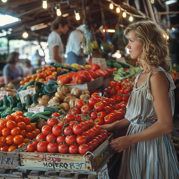 Photo american people shopping fresh produce at farmers markets supporting local growers and artisans