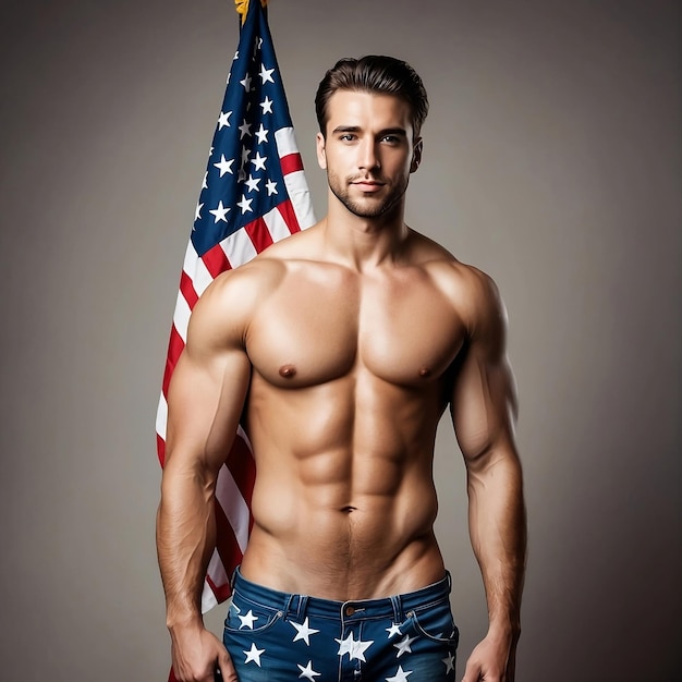 American Pride Handsome Man with the Flag