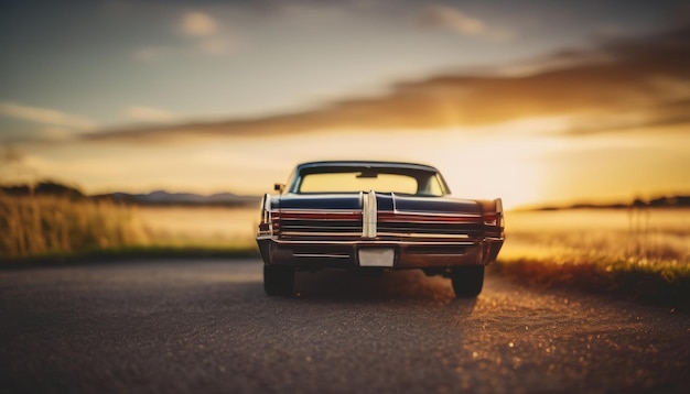 American retro dream car at sunset