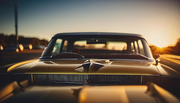 American retro dream car at sunset