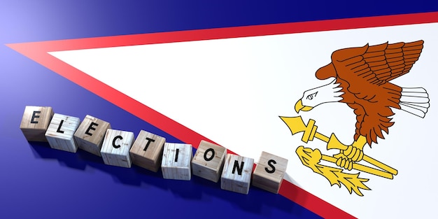 American Samoa elections concept wooden blocks and country flag 3D illustration