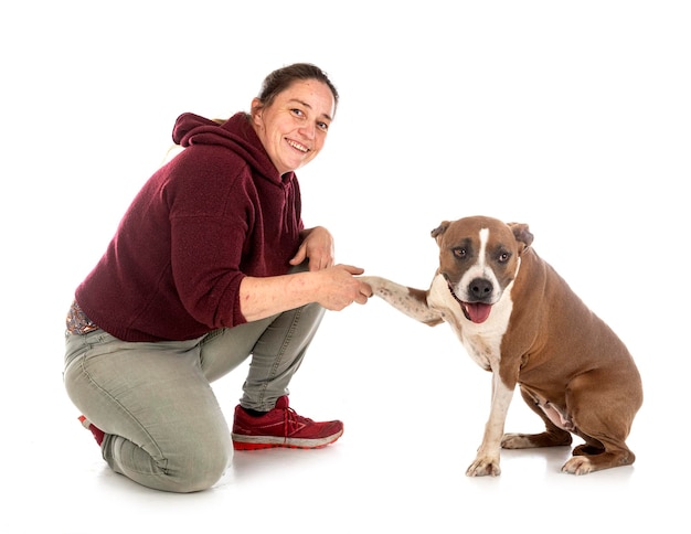 American staffordhire terrier and woman