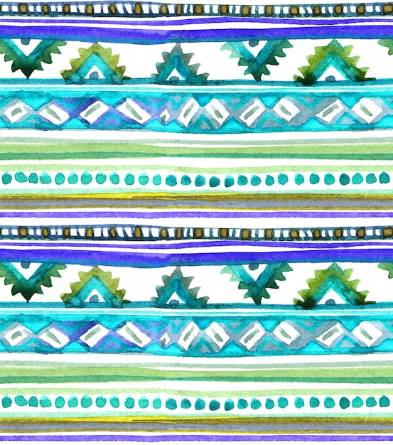 American tribal design. Seamless background with tribal pattern. Hand painted watercolor