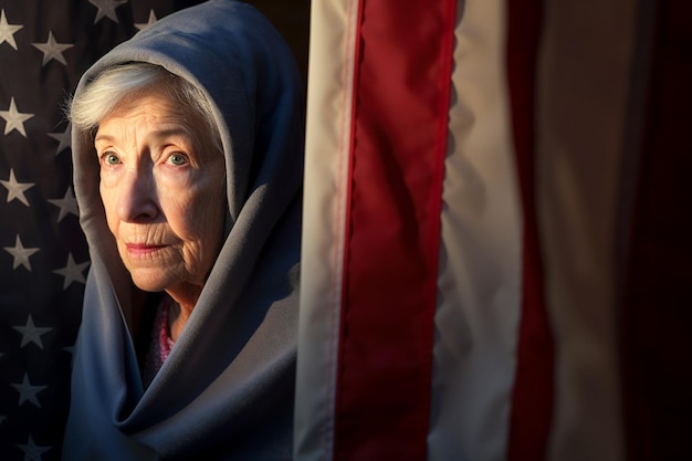 American Voter in an Election Polling Station Voting for the Next President of USA