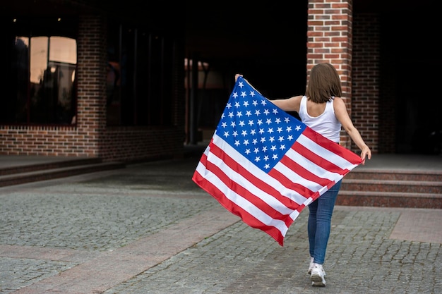 American woman who celebrates Memorial Day 4th of July Labour Day