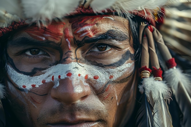 Americans Indian Man Native Portrait American Indian Man from Tribe with Painted Face Stern Look