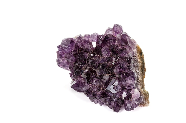 Amethyst Crystal Druse macro mineral on white background close up