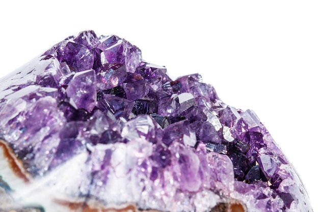 Amethyst Crystal Druse macro mineral on white background