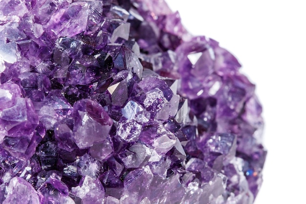 Amethyst Crystal Druse macro mineral on white background