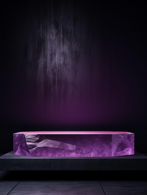 Amethyst Crystal Minimalistic Product Podium The Stage for Product Presentation on Black Background Geometric Platform Pedestal Ai Generated Vertical Podium Mockup for a Product advertisement