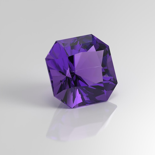 Amethyst gemstone radiant square 3D render