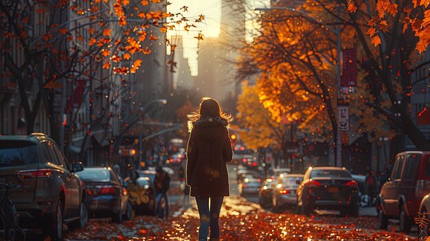 Amidst the hustle and bustle a woman exudes confidence as she navigates the urban landscape