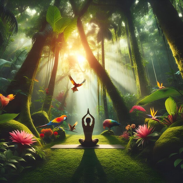 Amidst the lush forest canopy yogis find sanctuary in their practice Surrounded by towering trees