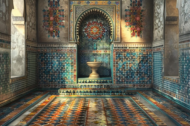 Amidst the timeworn walls vibrant Moroccan tiles s generative ai