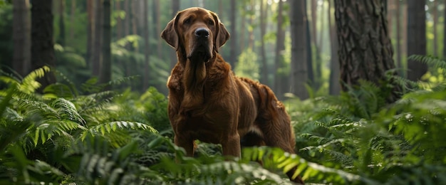 Amidst Verdant Surroundings A Brown Bloodhound Stands Majestically In A Park On A Sunny Summer