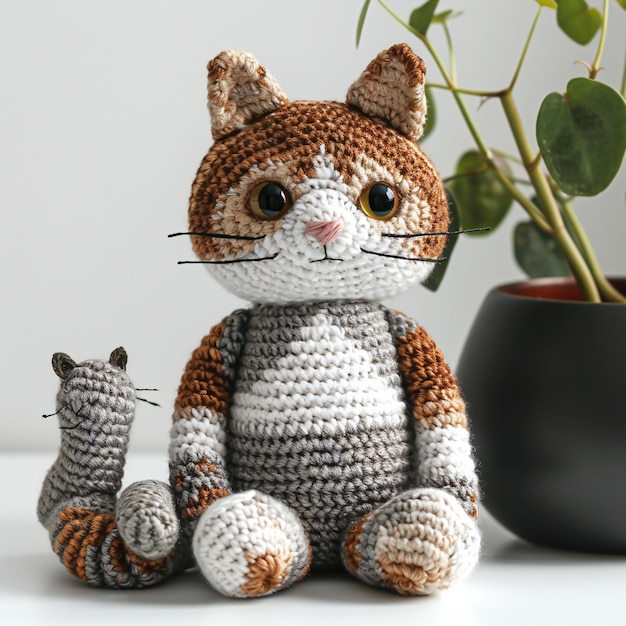 Amigurumi Cat Handmade Crochet Playset Artisan Home Decor