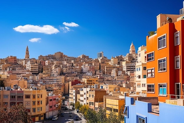 Amman jordan skyline with color buildings and blue sky