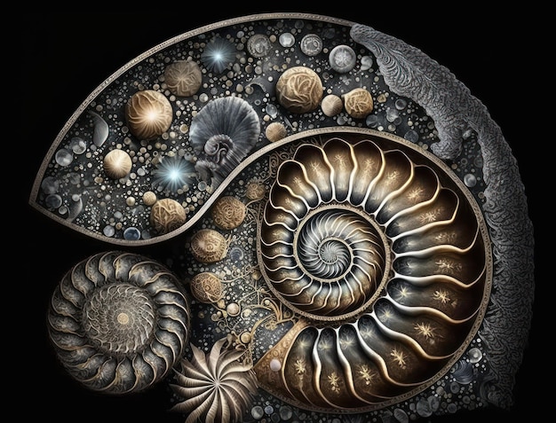 Ammonite fossil background created with Generative AI technology