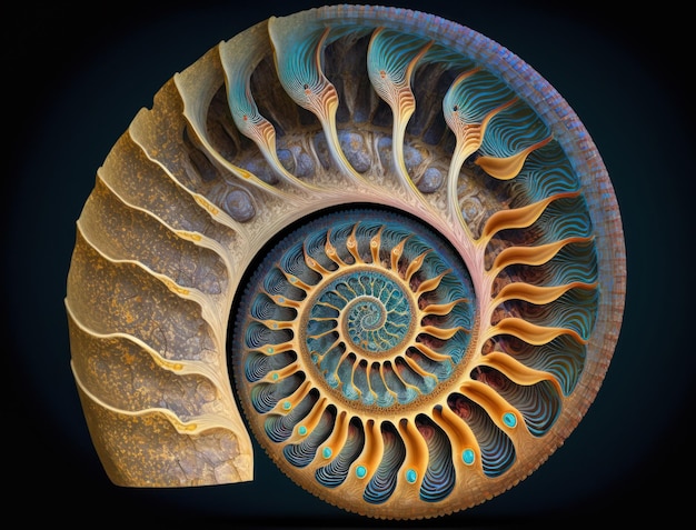 Ammonite fossil background created with Generative AI technologyx9