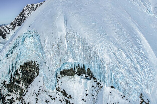 Amongst the tallest peaks of the Southern Alps of New Zealand viewed from a helicopter