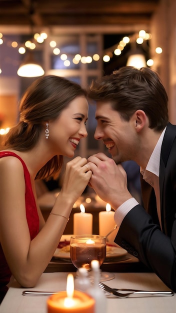 Amorous couple in restaurant having date